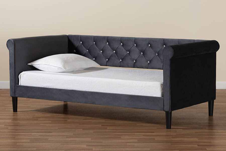 Picture of Baxton Studio Cora-Grey Velvet-Daybed-Twin Cora Modern & Contemporary Daybed&#44; Grey & Dark Brown - 33.7 x 89.4 x 42.9 in.
