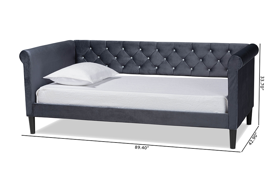 Picture of Baxton Studio Cora-Grey Velvet-Daybed-Twin Cora Modern & Contemporary Daybed&#44; Grey & Dark Brown - 33.7 x 89.4 x 42.9 in.