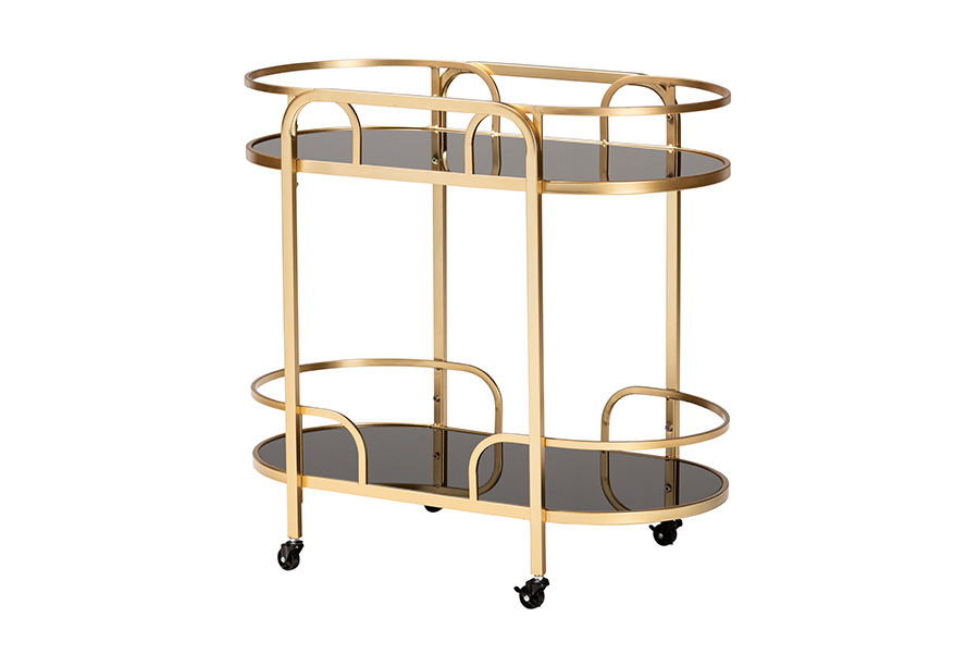 Picture of Baxton Studio 193271263288 Leighton Contemporary Metal & Tempered Glass 2-Tier Wine Bar Cart, Glam & Luxe Gold