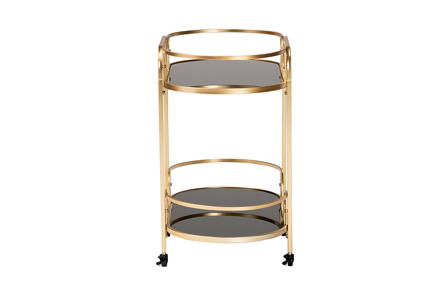 Picture of Baxton Studio 193271263288 Leighton Contemporary Metal & Tempered Glass 2-Tier Wine Bar Cart, Glam & Luxe Gold