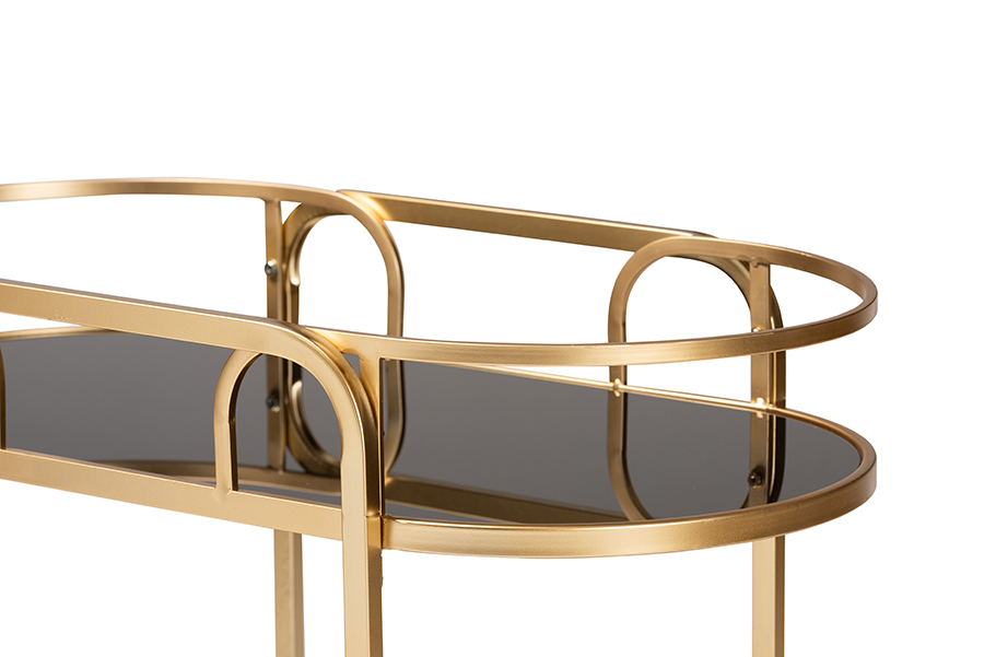 Picture of Baxton Studio 193271263288 Leighton Contemporary Metal & Tempered Glass 2-Tier Wine Bar Cart, Glam & Luxe Gold