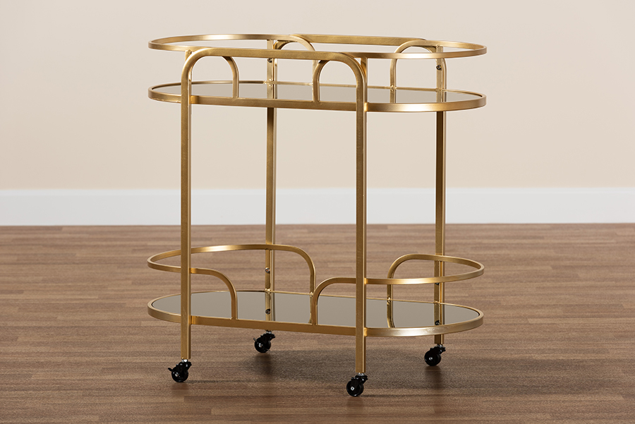 Picture of Baxton Studio 193271263288 Leighton Contemporary Metal & Tempered Glass 2-Tier Wine Bar Cart, Glam & Luxe Gold