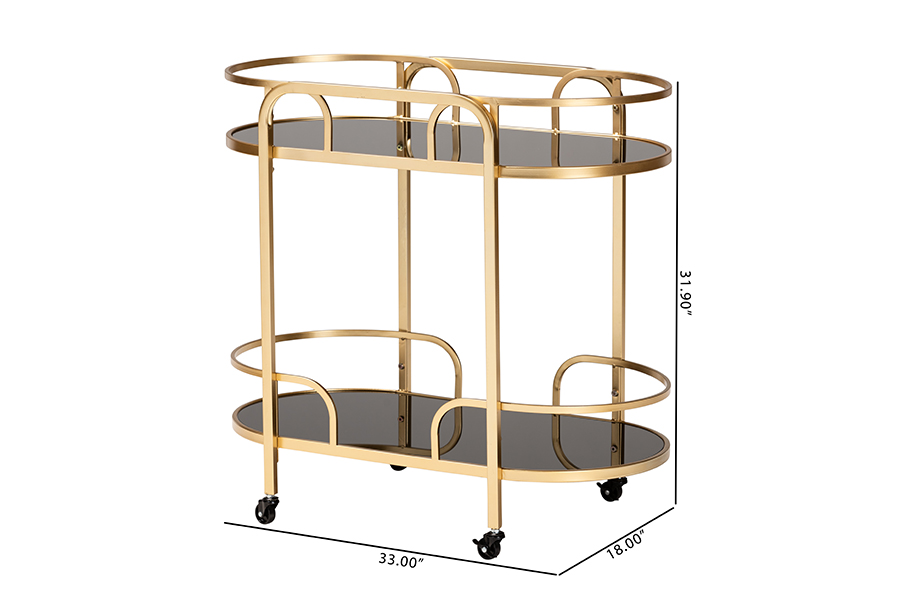 Picture of Baxton Studio 193271263288 Leighton Contemporary Metal & Tempered Glass 2-Tier Wine Bar Cart, Glam & Luxe Gold