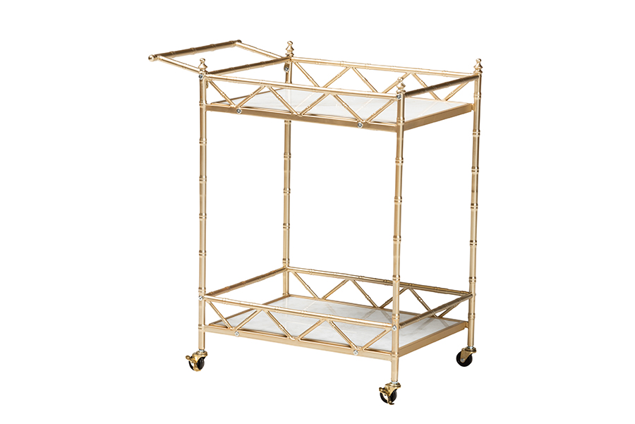 Picture of Baxton Studio 193271263301 Mela Contemporary Metal & White Marble 2-Tier Wine Bar Cart&#44; Glam & Luxe Gold