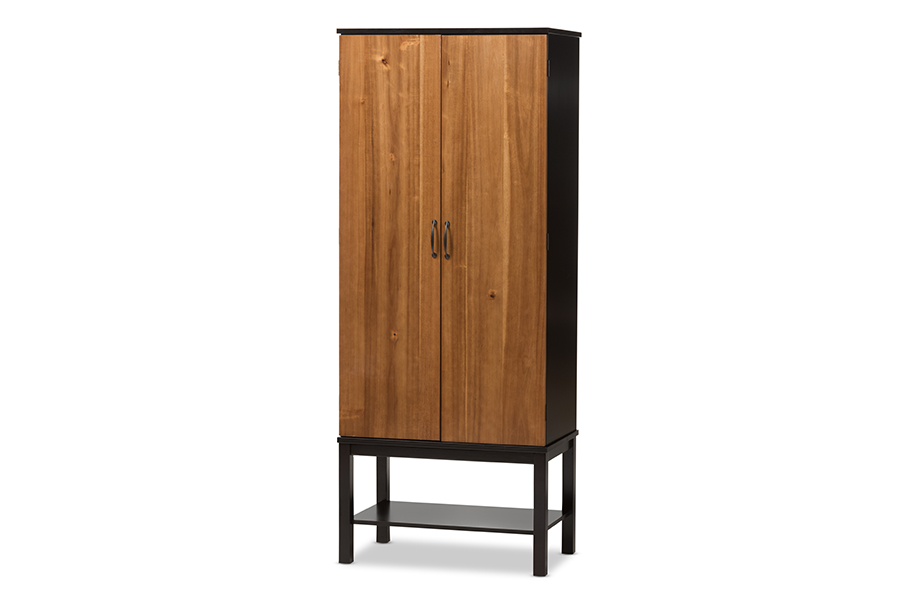 Picture of Baxton Studio RT451-OCC-2CTN Marya Mid-Century Modern Two-Tone Solid Rubberwood MDF Veneered Wine Cabinet, Dark Brown & Walnut