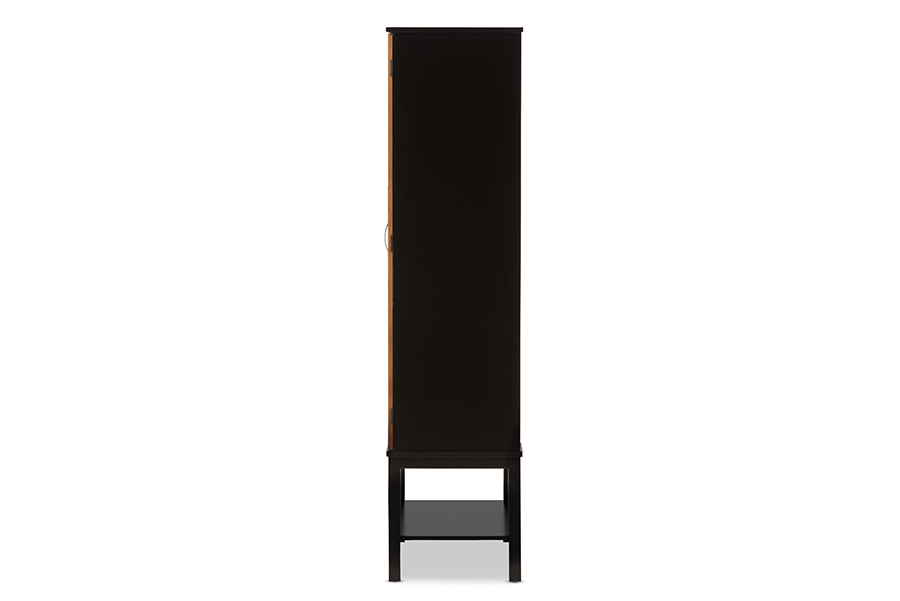 Picture of Baxton Studio RT451-OCC-2CTN Marya Mid-Century Modern Two-Tone Solid Rubberwood MDF Veneered Wine Cabinet, Dark Brown & Walnut