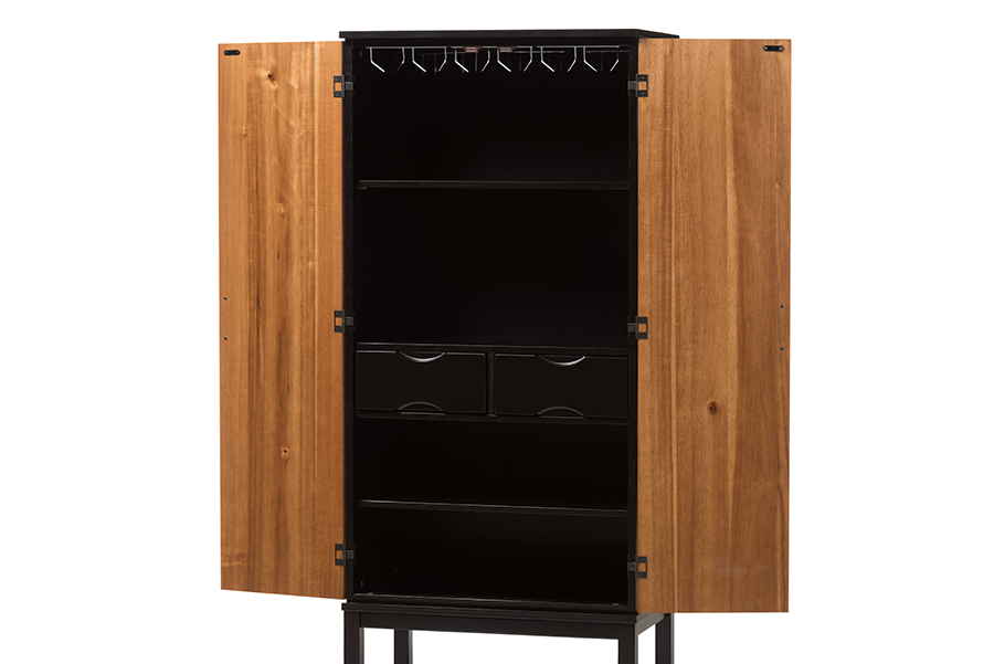 Picture of Baxton Studio RT451-OCC-2CTN Marya Mid-Century Modern Two-Tone Solid Rubberwood MDF Veneered Wine Cabinet, Dark Brown & Walnut