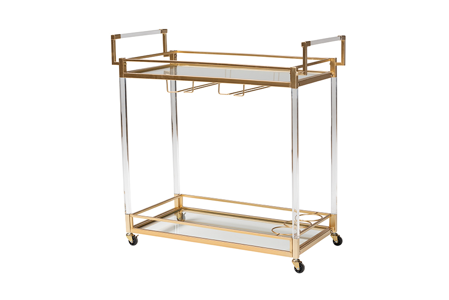 Picture of Bali & Pari 193271263271 32.7 x 15.9 x 33.5 in. Savannah Contemporary Glam & Luxe Gold Metal & Clear Glass Wine Cart