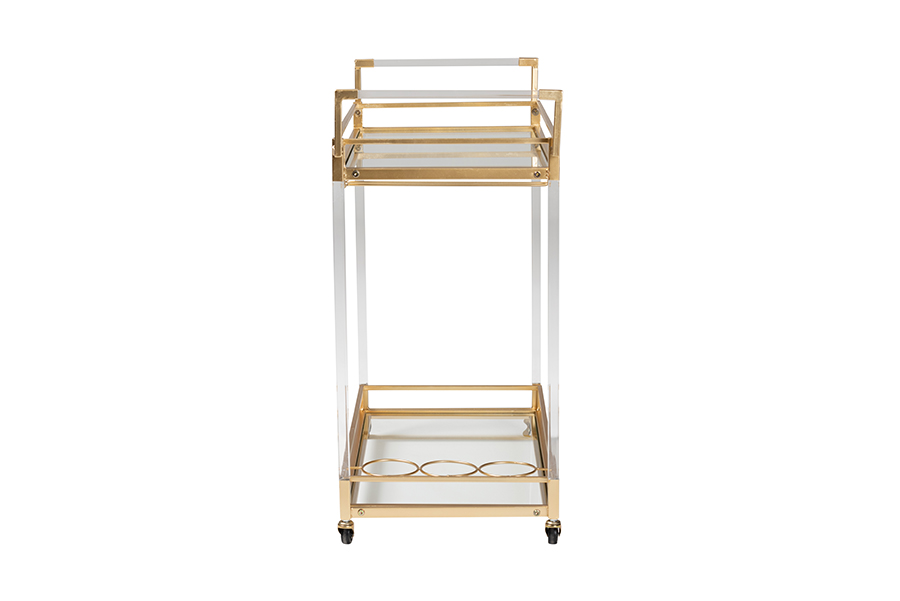Picture of Bali & Pari 193271263271 32.7 x 15.9 x 33.5 in. Savannah Contemporary Glam & Luxe Gold Metal & Clear Glass Wine Cart
