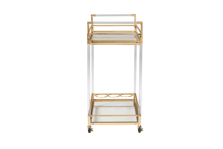 Picture of Bali & Pari 193271263271 32.7 x 15.9 x 33.5 in. Savannah Contemporary Glam & Luxe Gold Metal & Clear Glass Wine Cart