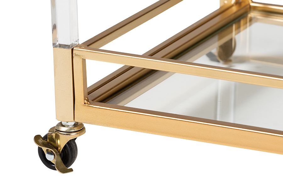 Picture of Bali & Pari 193271263271 32.7 x 15.9 x 33.5 in. Savannah Contemporary Glam & Luxe Gold Metal & Clear Glass Wine Cart