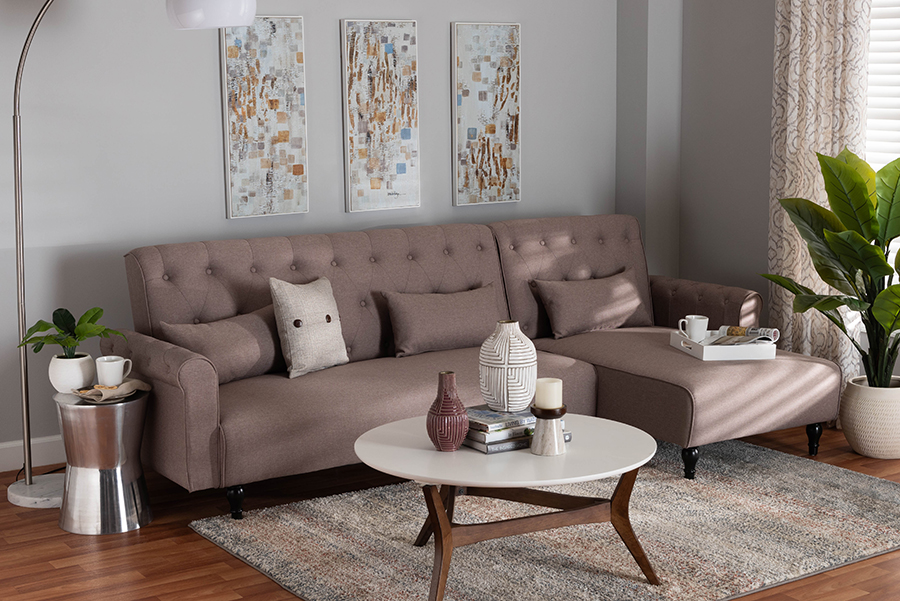193271427970 Chesterfield Retro-Modern Clay Fabric Upholstered Convertible Sleeper Sofa