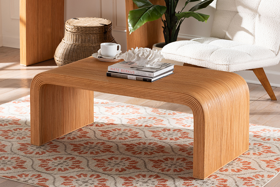 UPC 193271454099 product image for 193271454099 Guevara Bohemian Fluted Rattan Coffee Table, Light Honey | upcitemdb.com