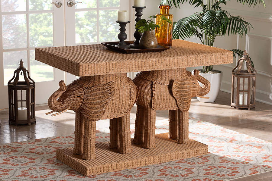 UPC 193271455836 product image for 193271455836 Elissa Bohemian Rattan Elephant Console Table, Light Honey | upcitemdb.com