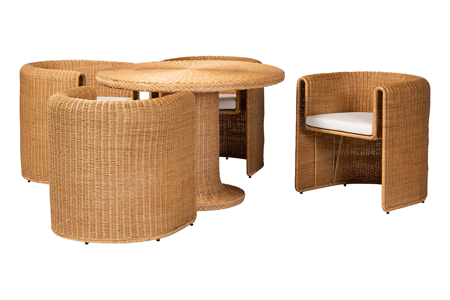 Picture of Bali & Pari 193271469383 29.50 x 42.10 x 42.10 in. Amaya 5 Piece Round Rattan Dining Set, Light Honey