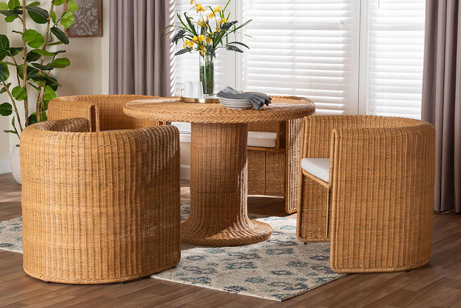 Picture of Bali & Pari 193271469383 29.50 x 42.10 x 42.10 in. Amaya 5 Piece Round Rattan Dining Set, Light Honey