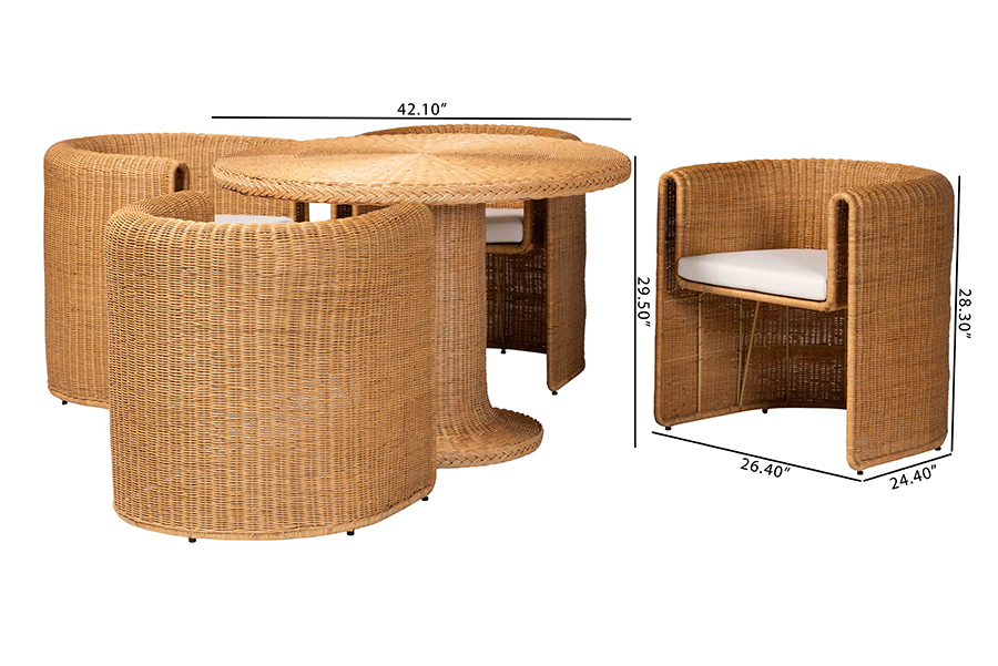 Picture of Bali & Pari 193271469383 29.50 x 42.10 x 42.10 in. Amaya 5 Piece Round Rattan Dining Set, Light Honey