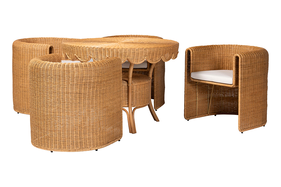 Picture of Bali & Pari 193271469390 30.30 x 41.70 x 41.70 in. Ayumi 5 Piece Round Rattan Dining Set, Light Honey