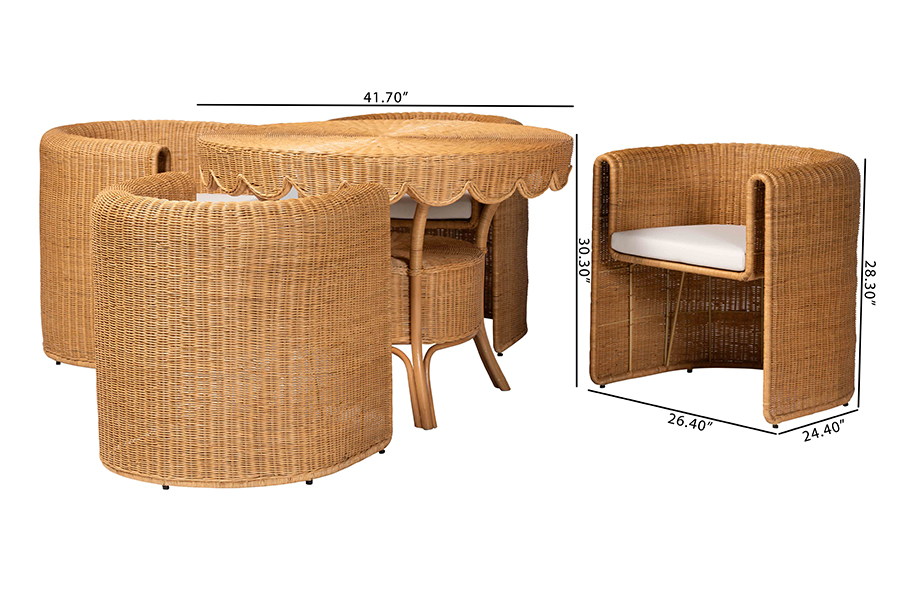 Picture of Bali & Pari 193271469390 30.30 x 41.70 x 41.70 in. Ayumi 5 Piece Round Rattan Dining Set, Light Honey