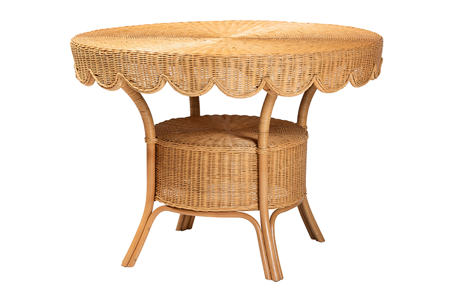 Picture of Bali & Pari 193271491575 30.30 x 41.70 x 41.70 in. Tucson 5 Piece Rattan Round Wicker Table Dining Set with Scallop Edge & 4 Armchairs, Light Honey