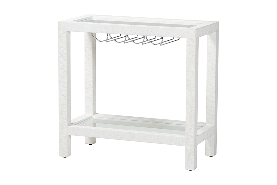 Picture of Bali & Pari 193271497355 31.50 x 15.70 x 30.30 in. Oaklynn Natural Grasscloth Wine Rack with Two-Tier for Living Room or Dining Room, White