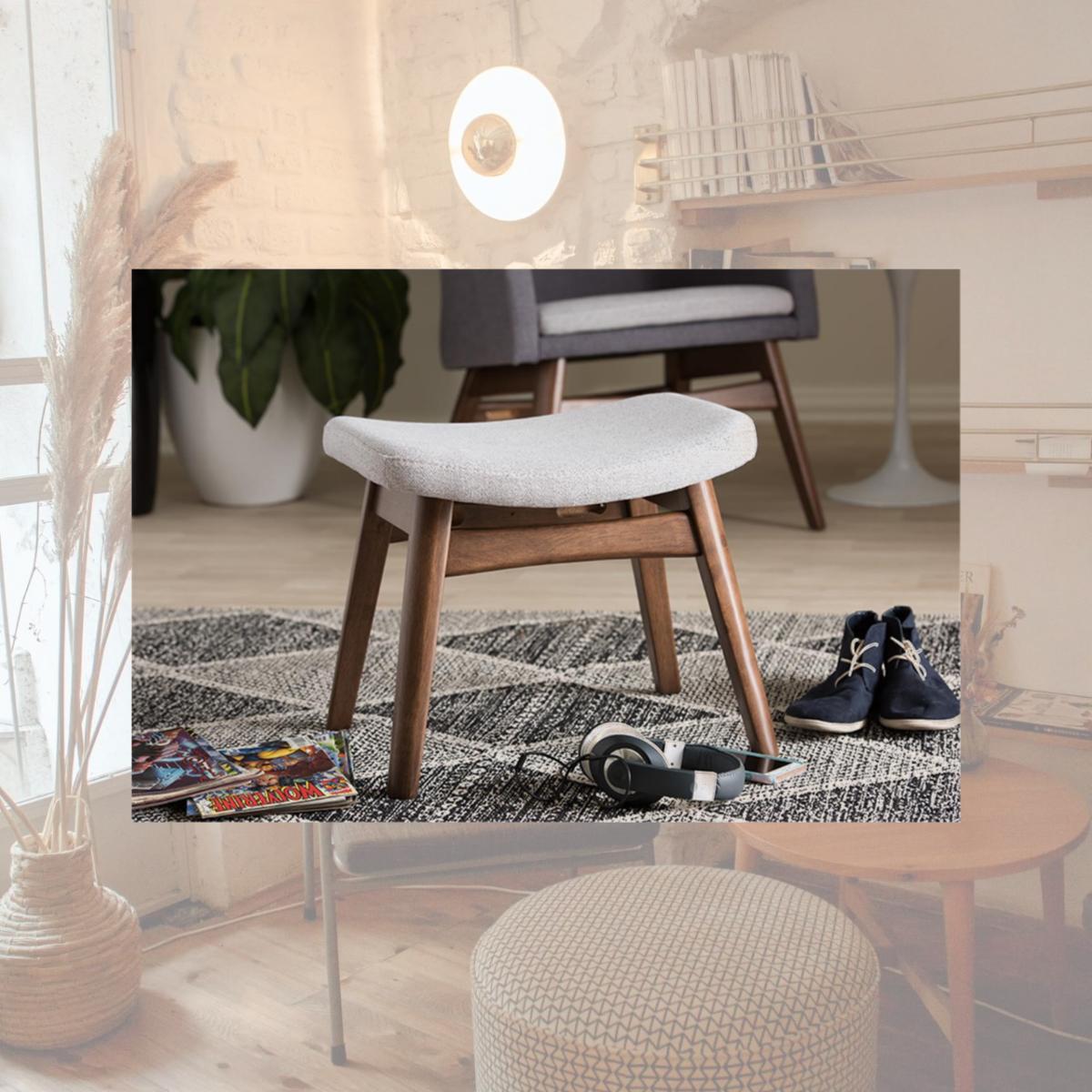 Picture of Baxton Studio Vera-Light-Grey-Otto Vera Mid-Century Modern Light Grey Fabric Upholstered Ottoman - 15.35 x 17.72 x 14.57 in.