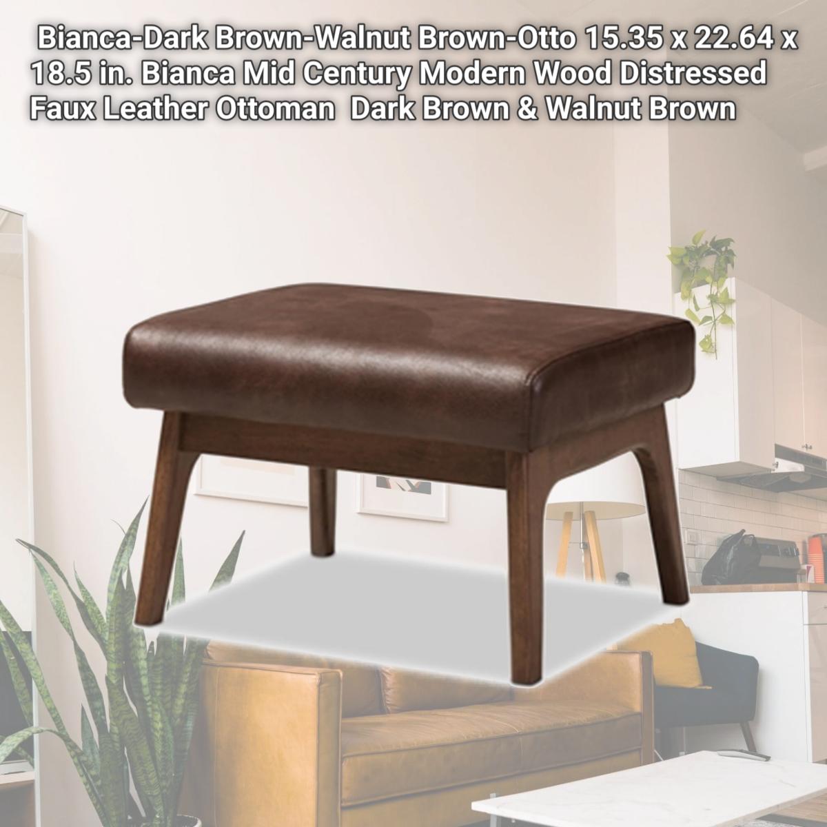 Picture of Baxton Studio Bianca-Dark Brown-Walnut Brown-Otto 15.35 x 22.64 x 18.5 in. Bianca Mid Century Modern Wood Distressed Faux Leather Ottoman  Dark Brown & Walnut Brown