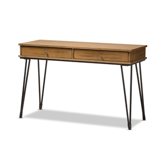Ylx-5014-desk 29.9 X 48.4 X 20 In. Toma Rustic Industrial Metal & Distressed Wood 2-drawer Storage Desk, Walnut Brown & Black