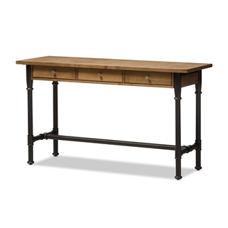 Ylx-5013-desk 31.5 X 55.12 X 19.7 In. Zeta Rustic Industrial Metal & Distressed Wood 3-drawer Storage Desk, Walnut Brown & Black
