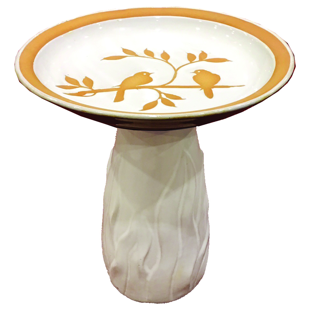Hq77652560 16 In. High Ceramic Birdbath With Collage Bowl