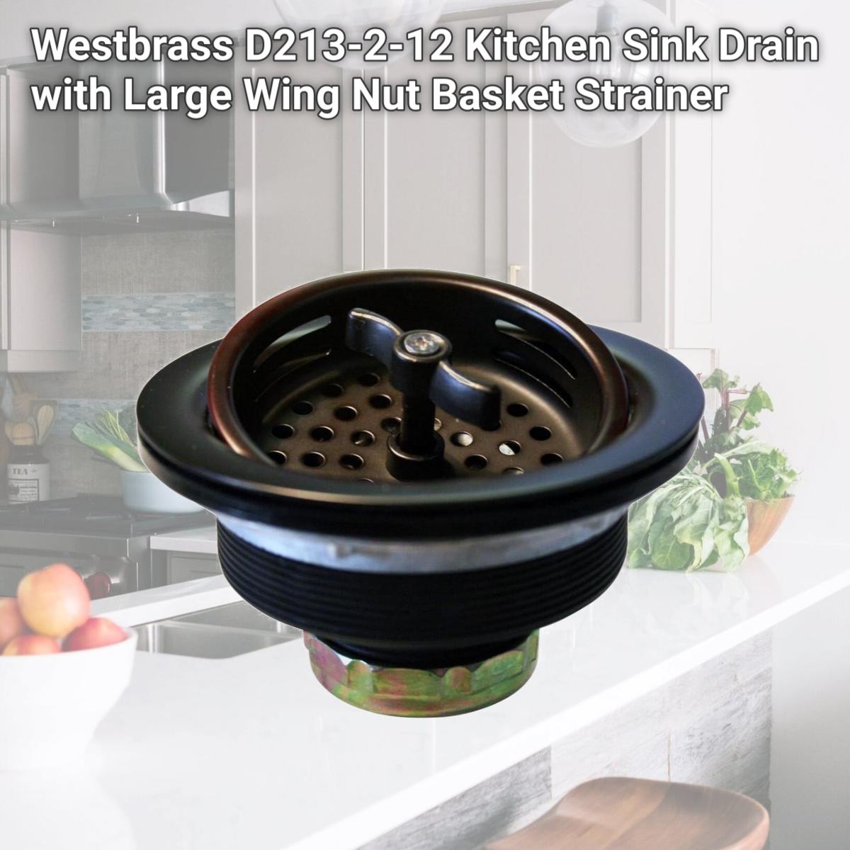 Picture of Westbrass D213-2-12 Kitchen Sink Drain with Large Wing Nut Basket Strainer