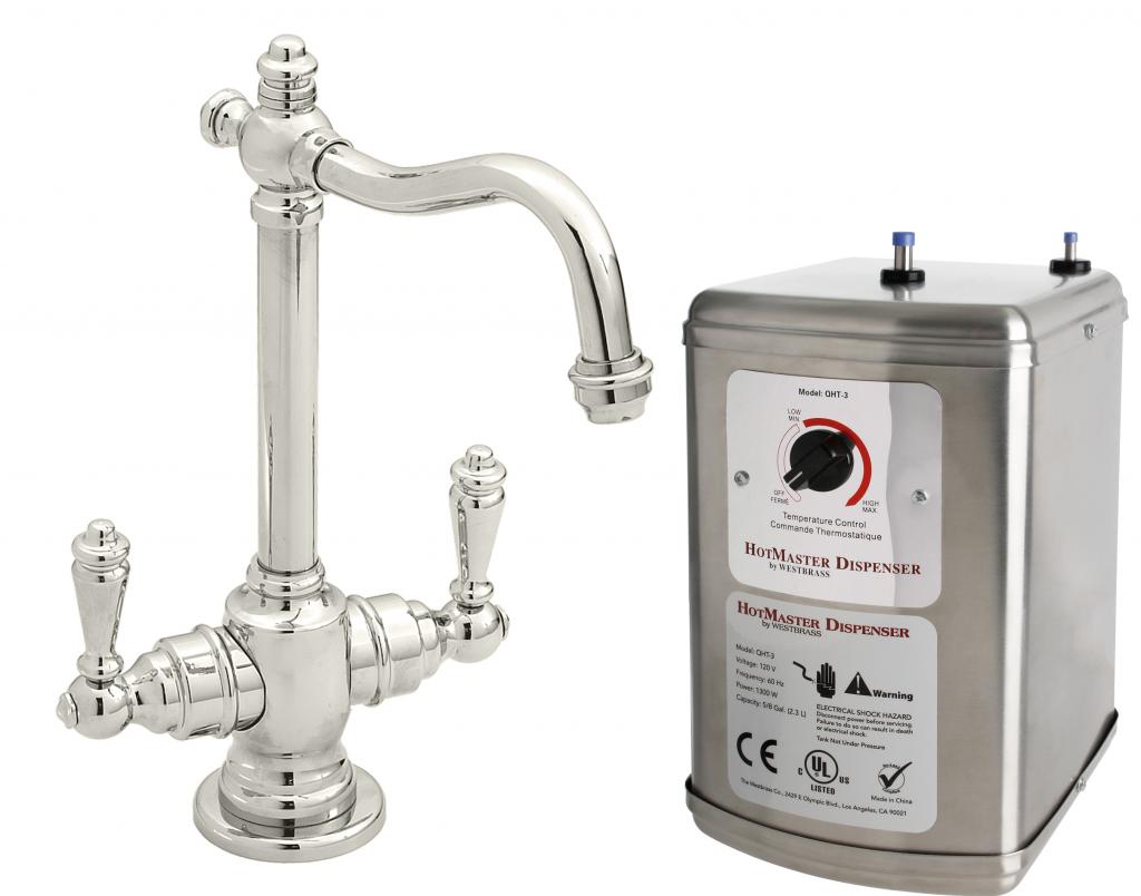 D205hfp-05 9 In. Victorian Hot & Cold Water Dispenser & Tank In Polished Nickel