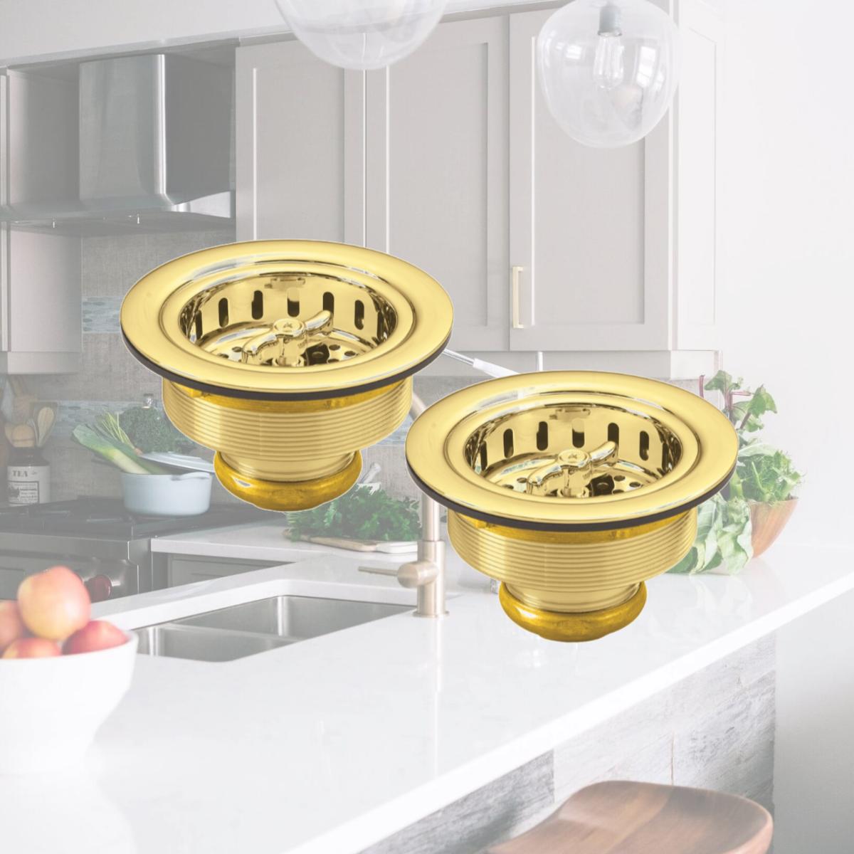 Picture of Westbrass D2135-01 Two Wing Nut Style Large Kitchen Basket Strainer in Polished Brass