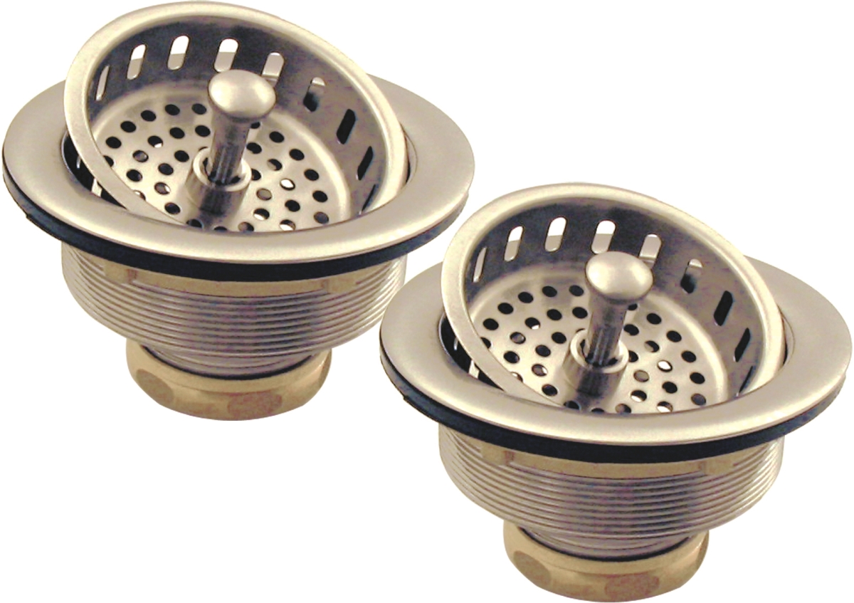 D2145-07 Two Post Style Large Kitchen Basket Strainers In Satin Nickel