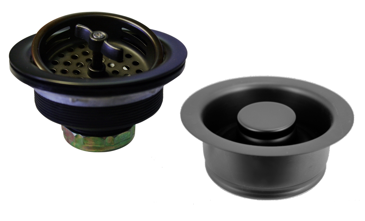 D2155-62 Wing Nut Style Large Kitchen Basket Strainer With Insinkerator Style Disposal Flange & Stopper In Matte Black