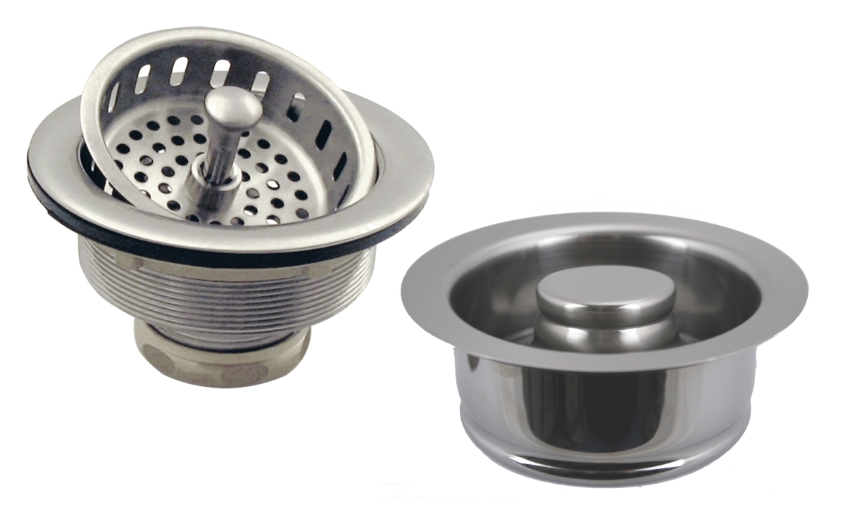 D2165-07 Post Style Large Kitchen Basket Strainer With Insinkerator Style Disposal Flange & Stopper In Satin Nickel