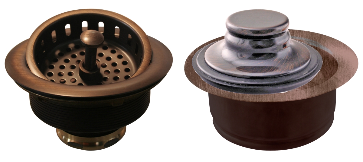 D2165-11 Post Style Large Kitchen Basket Strainer With Insinkerator Style Disposal Flange & Stopper In Antique Copper