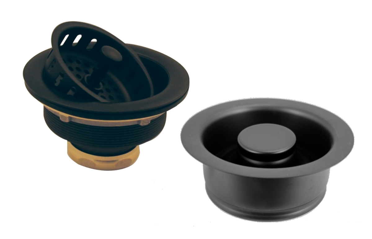 D2165-62 Post Style Large Kitchen Basket Strainer With Insinkerator Style Disposal Flange & Stopper In Matte Black