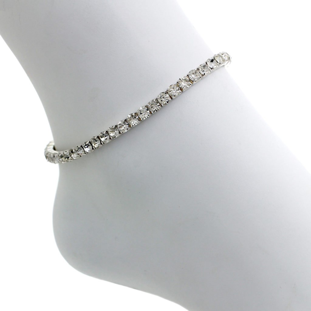 UPC 847218000060 product image for 8321-S 1 Row Rhinestone Stretchy Anklet, Silver | upcitemdb.com