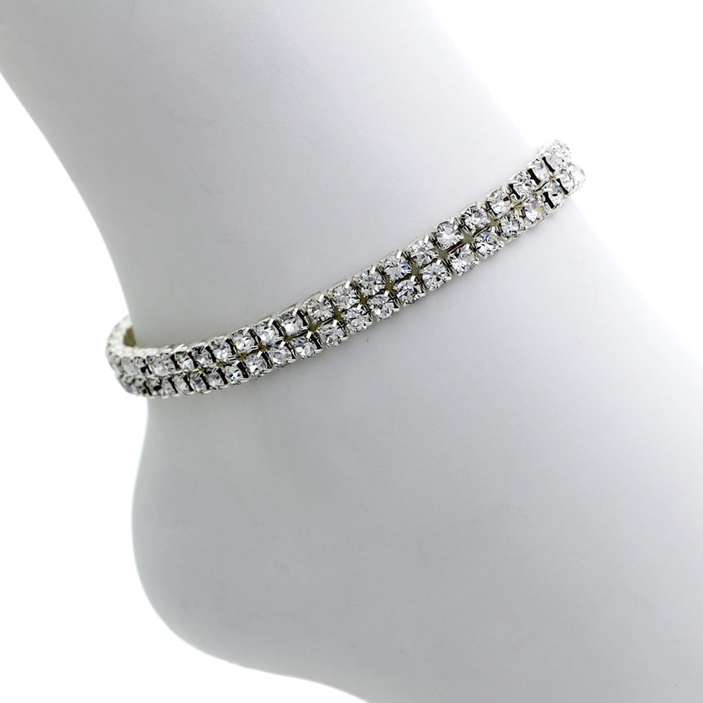 UPC 847218000077 product image for 8322-S 2 Row Rhinestone Stretchy Anklet, Silver | upcitemdb.com