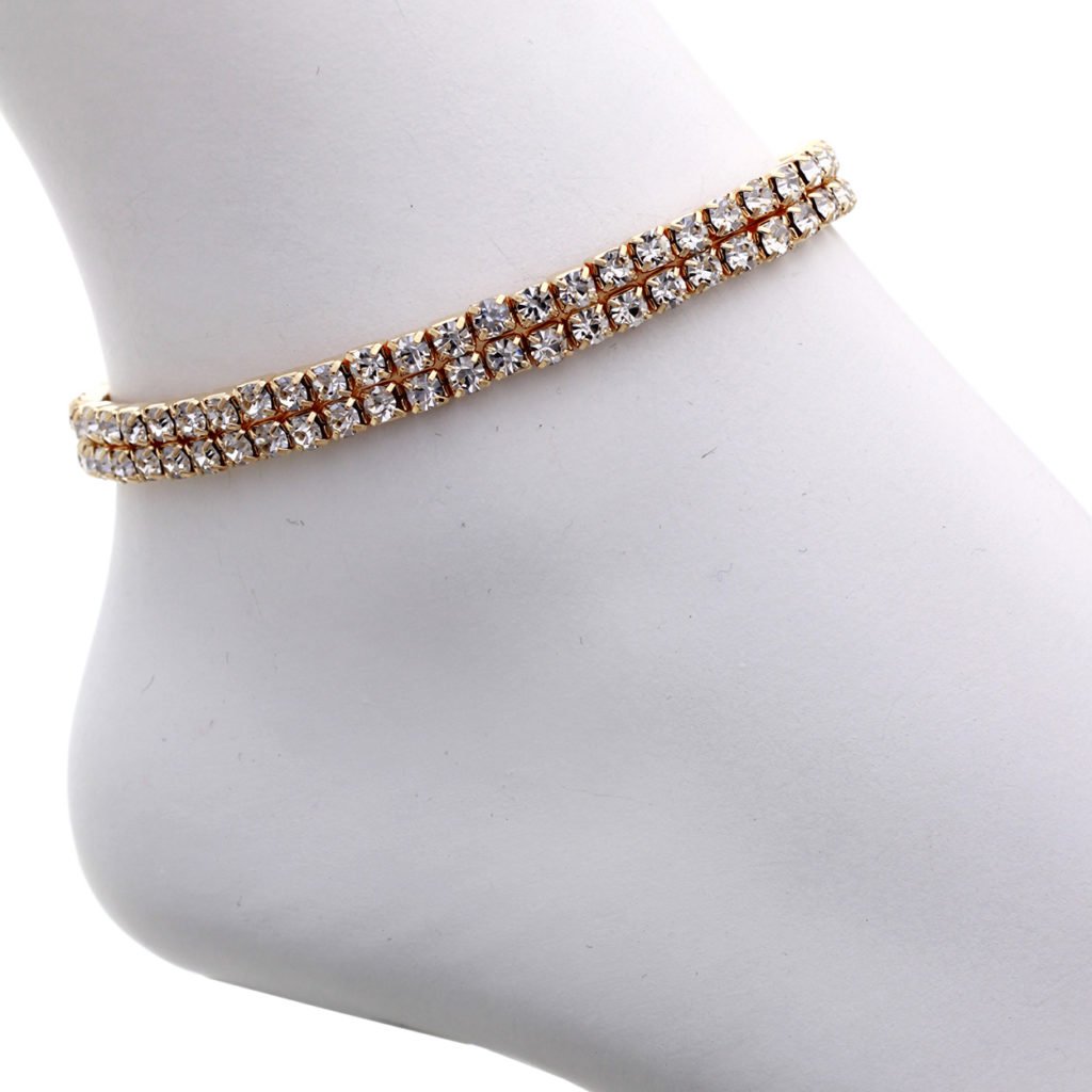 UPC 847218000084 product image for 8323-G 3 Row Rhinestone Stretchy Anklet, Gold | upcitemdb.com