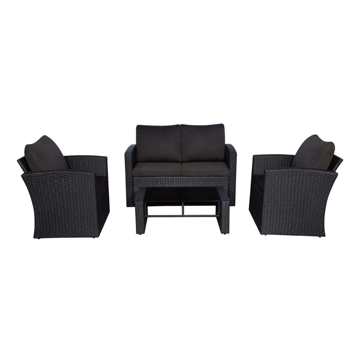 P151-02 Conversation Sofa Set With Plush Cushions, Black - 4 Piece