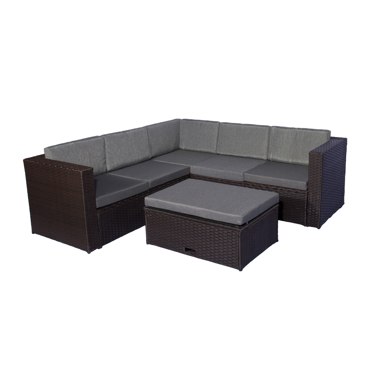 P152-02 6 Seating Modern Sectional Set With Storage Ottoman, Brown & Gray - 4 Piece
