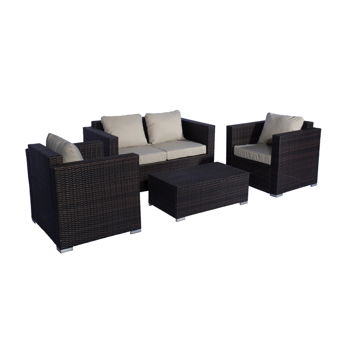 P153-02 Contemporary Sofa Set With Cushions, Beige - 4 Piece