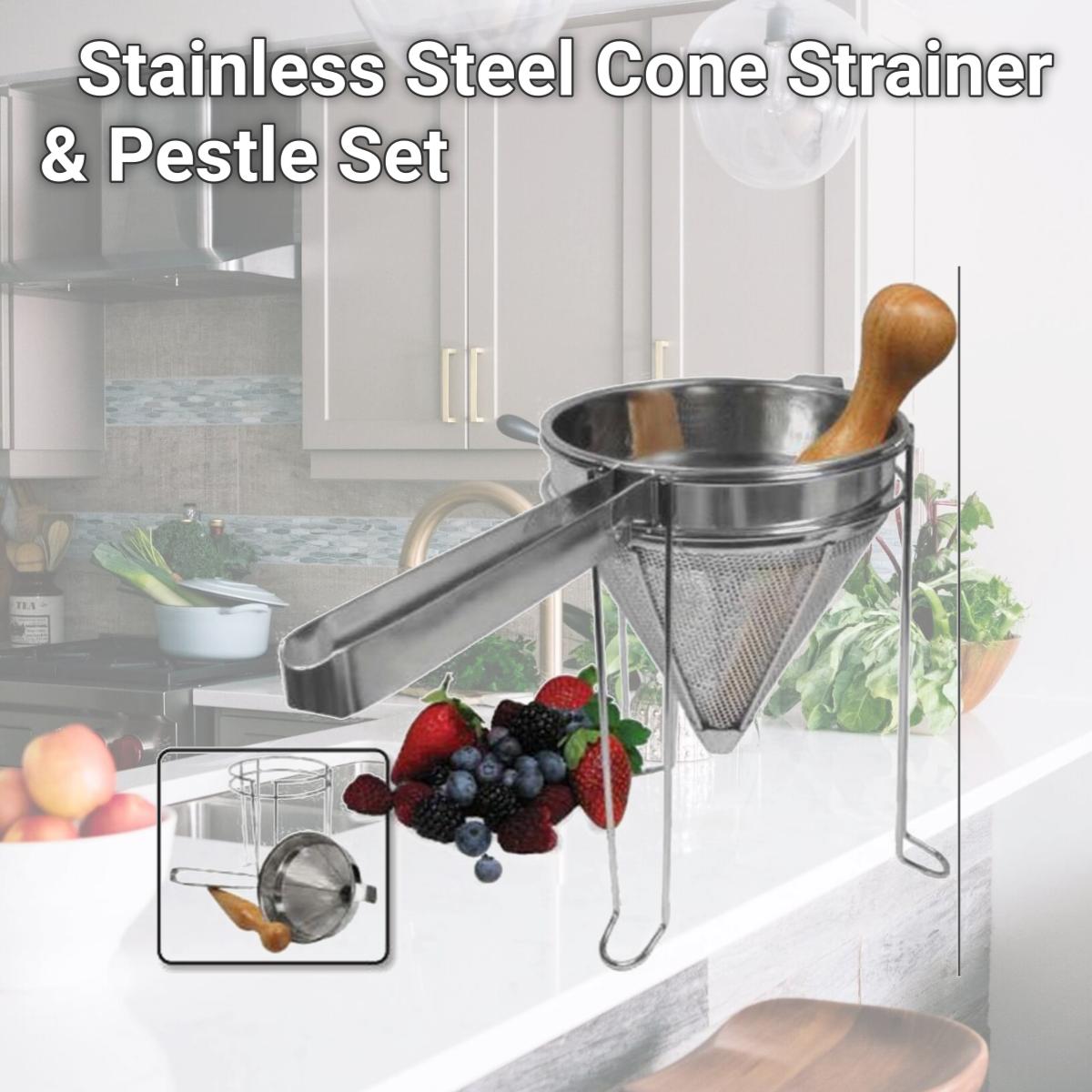 Picture of Weston 83-3030-W Stainless Steel Cone Strainer & Pestle Set