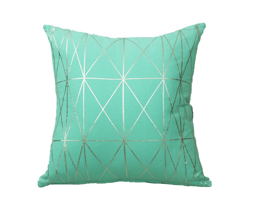 652137 18 X 18 In. Foil Geo Poly Filled Decorative Throw Pillow Cushion - Mint & Silver