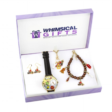 1000g-4wbneset Dog Lover Gold 4 Piece Watch-bracelet-necklace-earrings Jewelry Set