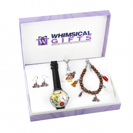 1000s-4wbneset Dog Lover Silver 4 Piece Watch-bracelet-necklace-earrings Jewelry Set