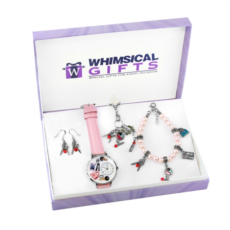 1100s-4wbneset Teen Girl Silver 4 Piece Watch-bracelet-necklace-earrings Jewelry Set