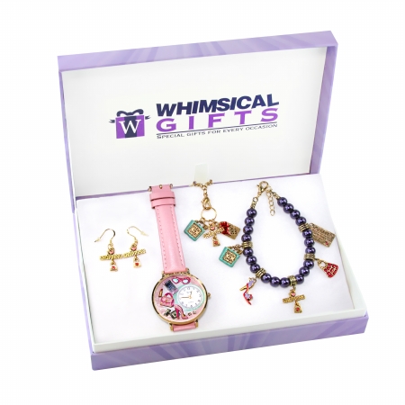 1101g-4wbneset Shopper Mom Gold 4 Piece Watch-bracelet-necklace-earrings Jewelry Set